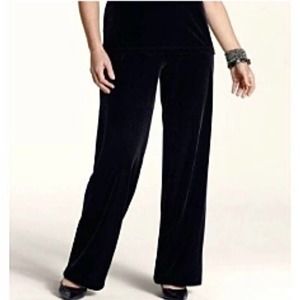 New! LOFT Women's Black Stretch Velvet Corduroy Wide Leg Pull On Pants Size L